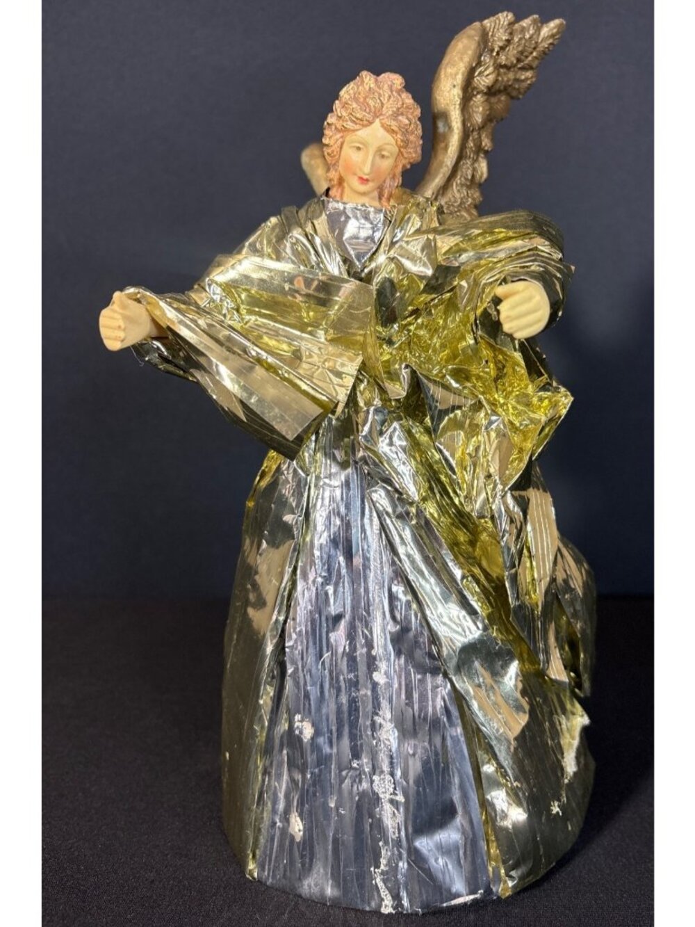 Victorian Angel Figurine Gold & Silver Foil Robe Intricate Wing Tree Topper - Picture 2 of 12